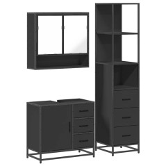 vidaXL Set Mobili da Bagno 3 pz Nero in Legno Multistrato