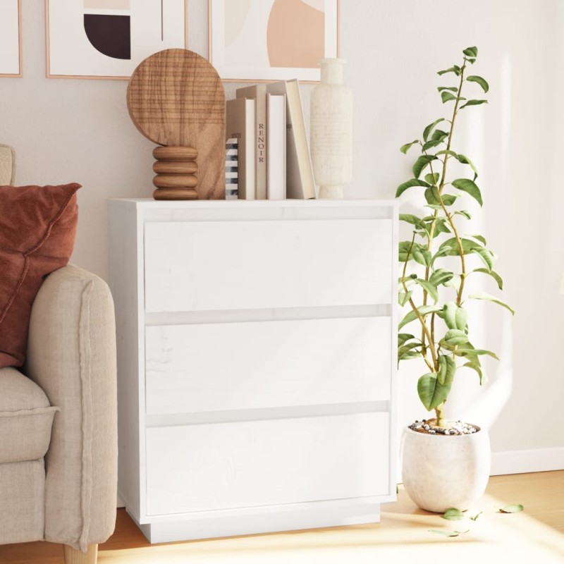 Credenza Bianca 60x34x75 cm in Legno Massello di Pino Credenza Bianca 60x34x75 cm in Legno Massello di Pino