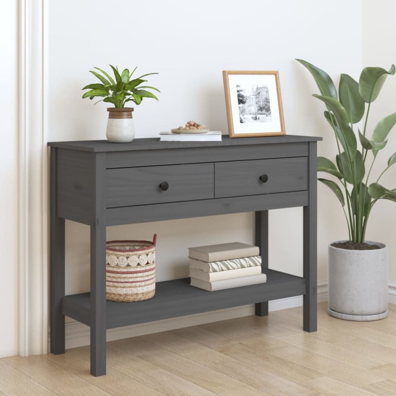 Tavolo Consolle Grigio 100x35x75 cm in Legno Massello di Pino Tavolo Consolle Grigio 100x35x75 cm in Legno Massello di Pino