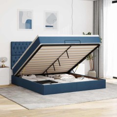 vidaXL Struttura Letto Pouf con Materasso Blu 180x200cm in Tessuto