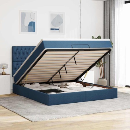 vidaXL Struttura Letto Pouf con Materasso Blu 180x200cm in Tessuto