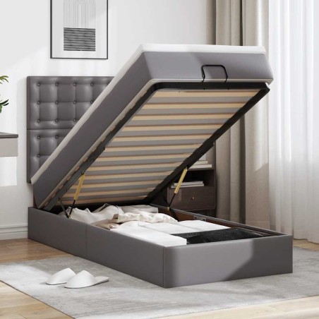 vidaXL Struttura Letto Pouf con Materasso Grigio 90x200 cm Similpelle
