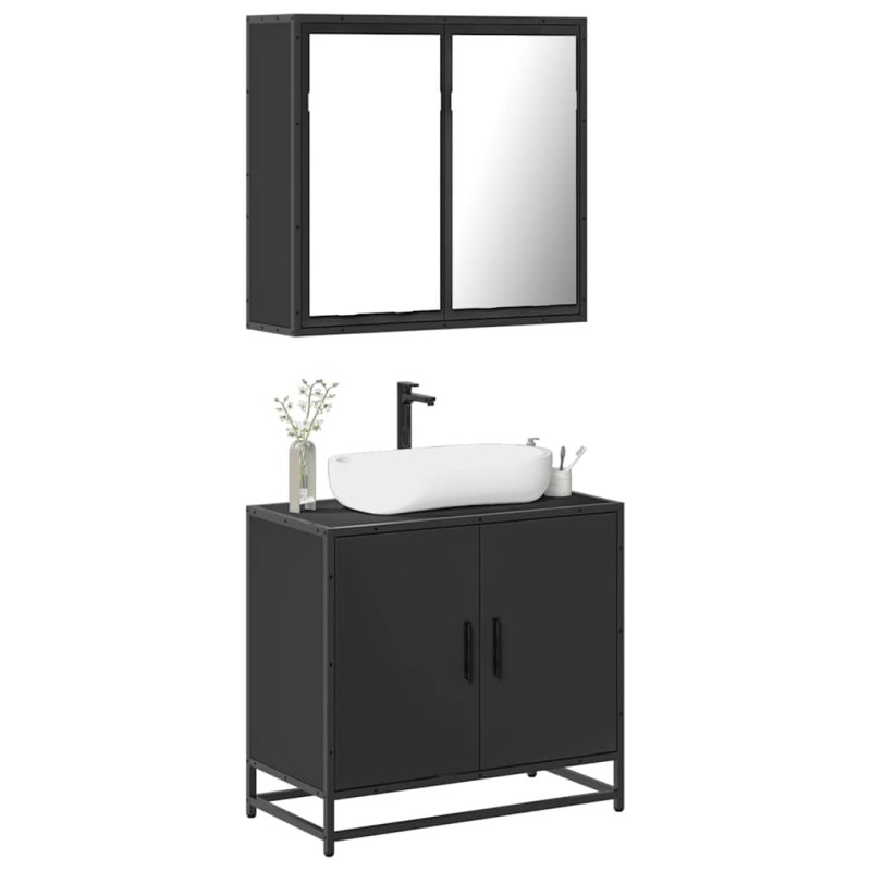 vidaXL Set Mobili da Bagno 2 pz Nero in Legno Multistrato