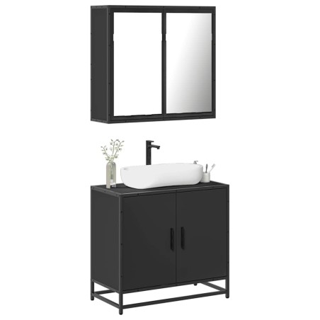 vidaXL Set Mobili da Bagno 2 pz Nero in Legno Multistrato
