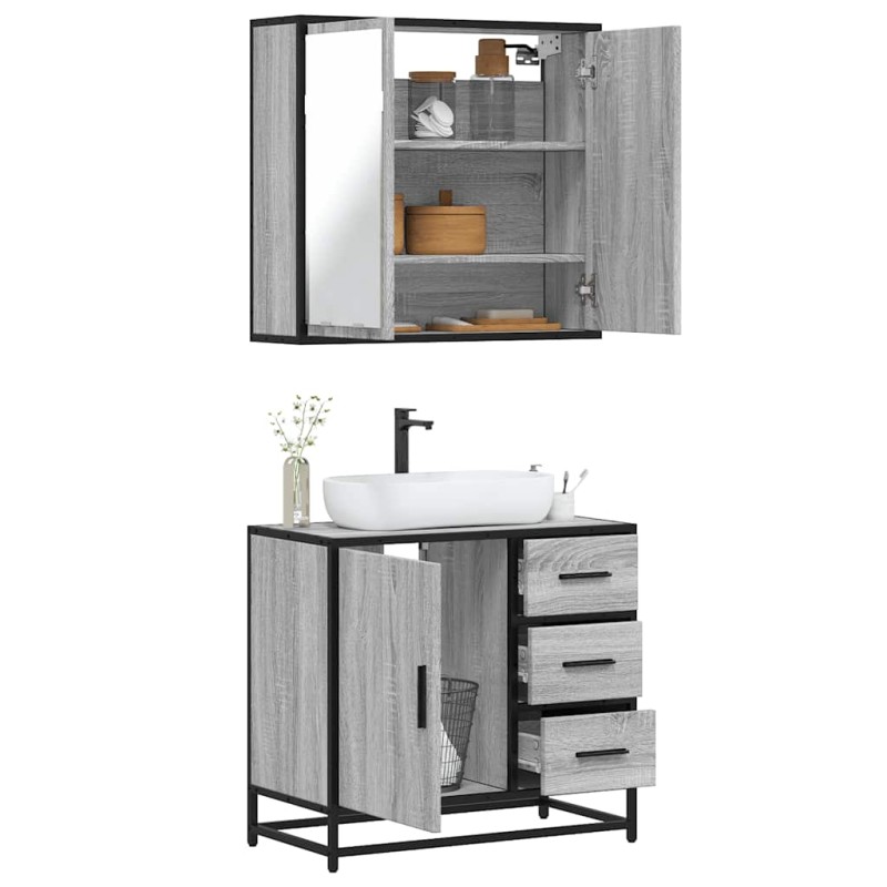 vidaXL Set Mobili da Bagno 2 pz Grigio Sonoma in Legno Multistrato vidaXL Set Mobili da Bagno 2 pz Grigio Sonoma in Legno Multistrato