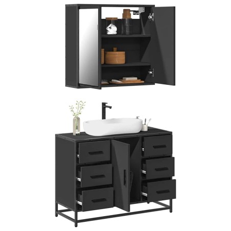 vidaXL Set Mobili da Bagno 2 pz Nero in Legno Multistrato
