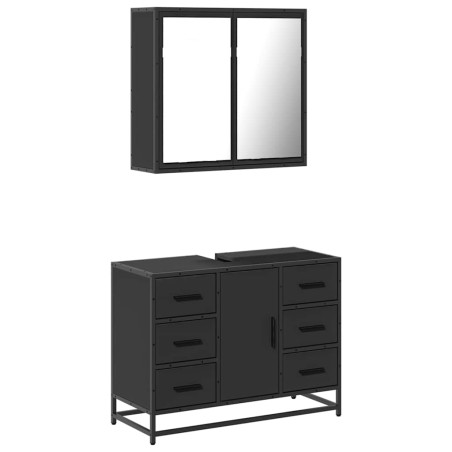 vidaXL Set Mobili da Bagno 2 pz Nero in Legno Multistrato