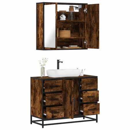 vidaXL Set Mobili da Bagno 2 pz Rovere Fumo in Legno Multistrato
