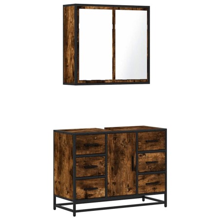 vidaXL Set Mobili da Bagno 2 pz Rovere Fumo in Legno Multistrato