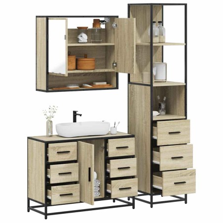 vidaXL Set Mobili da Bagno 3 pz Rovere Sonoma in Legno Multistrato