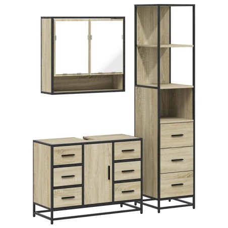 vidaXL Set Mobili da Bagno 3 pz Rovere Sonoma in Legno Multistrato