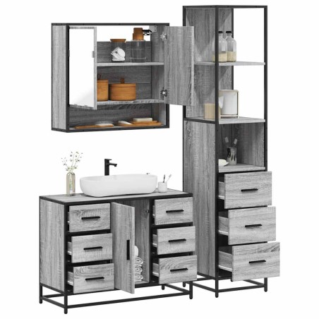 vidaXL Set Mobili da Bagno 3 pz Grigio Sonoma in Legno Multistrato