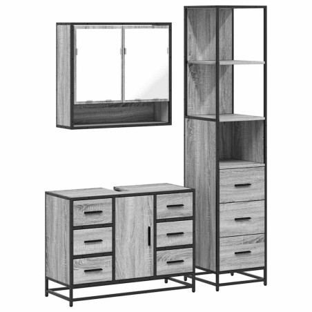 vidaXL Set Mobili da Bagno 3 pz Grigio Sonoma in Legno Multistrato