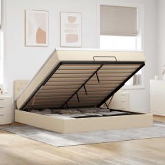 vidaXL Struttura Letto Pouf con Materasso Crema 180x200 cm in Tessuto