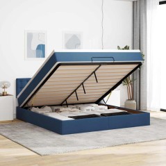 vidaXL Struttura Letto Pouf con Materasso Blu 180x200cm in Tessuto