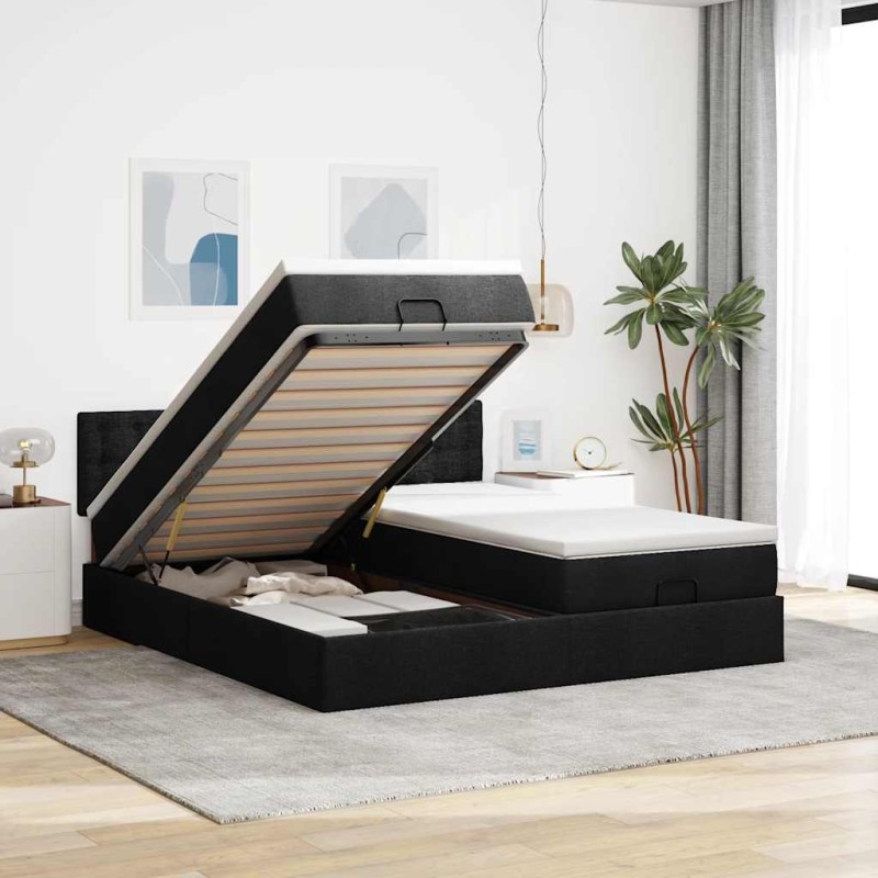 vidaXL Struttura Letto Pouf con Materassi Nero 160x200 cm in Tessuto vidaXL Struttura Letto Pouf con Materassi Nero 160x200 cm in Tessuto