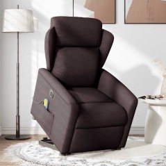 vidaXL Poltrona Alzapersona Massaggio Elettrica Marrone Scuro Tessuto