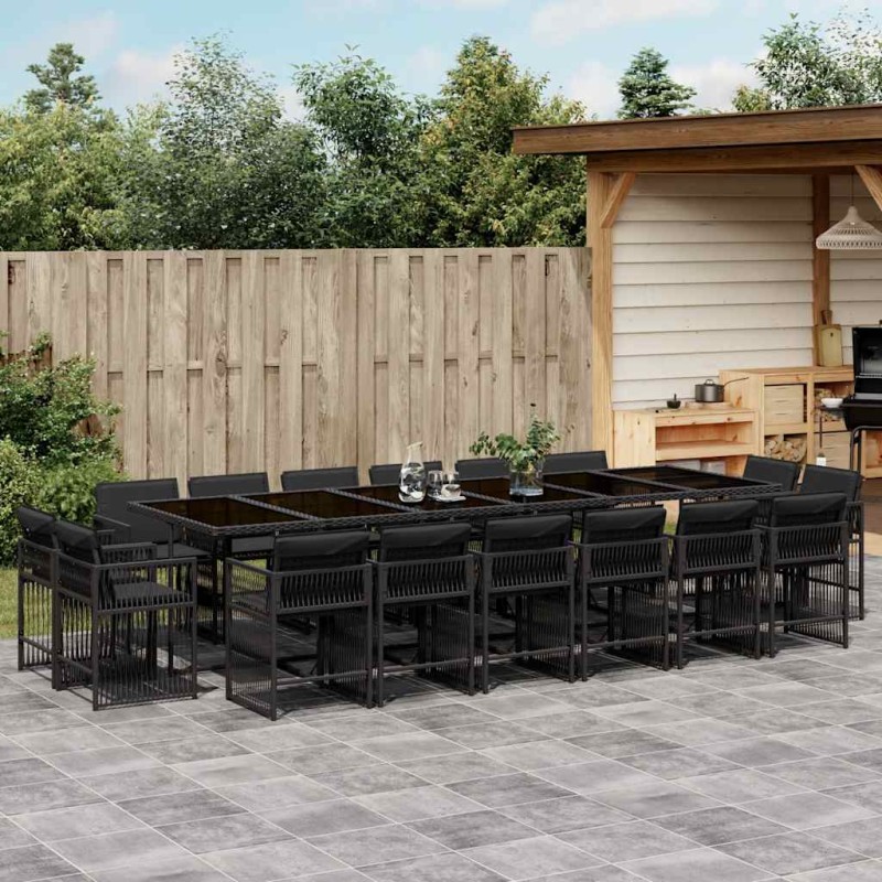 vidaXL Set da Pranzo da Giardino 17 pz con Cuscini Nero in Polyrattan vidaXL Set da Pranzo da Giardino 17 pz con Cuscini Nero in Polyrattan