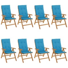 vidaXL Sedie da Giardino Reclinabili con Cuscini 8 pz in Legno di Teak