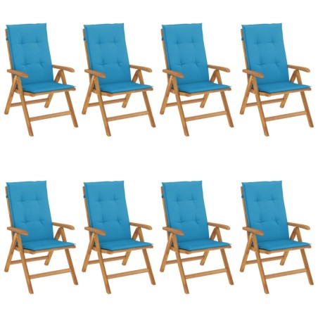 vidaXL Sedie da Giardino Reclinabili con Cuscini 8 pz in Legno di Teak