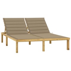 vidaXL Lettino Prendisole Doppio con Cuscini Beige in Pino Impregnato