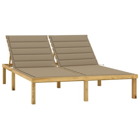 vidaXL Lettino Prendisole Doppio con Cuscini Beige in Pino Impregnato
