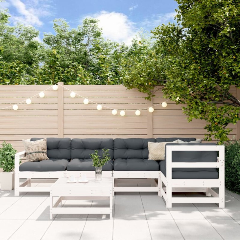 vidaXL Set Salotto da Giardino 6 pz Bianco in Legno Massello di Pino vidaXL Set Salotto da Giardino 6 pz Bianco in Legno Massello di Pino