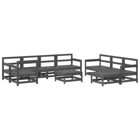 vidaXL Set Salotto da Giardino 10 pz Grigio in Legno Massello di Pino