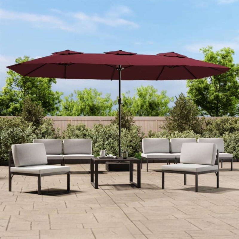 vidaXL Ombrellone a Doppia Testa con LED Rosso Bordeaux 449x245 cm vidaXL Ombrellone a Doppia Testa con LED Rosso Bordeaux 449x245 cm