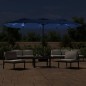 vidaXL Ombrellone a Doppia Testa con LED Azzurro 449x245 cm vidaXL Ombrellone a Doppia Testa con LED Azzurro 449x245 cm