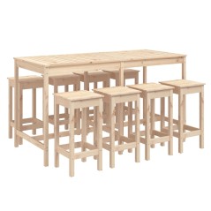 vidaXL Set Bar da Giardino 9 pz in Legno Massello di Pino