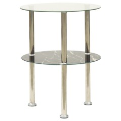 vidaXL Tavolino a 2Livelli Trasparente&Nero Marmo 38cm Vetro Temperato