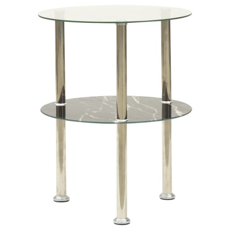 vidaXL Tavolino a 2Livelli Trasparente&Nero Marmo 38cm Vetro Temperato