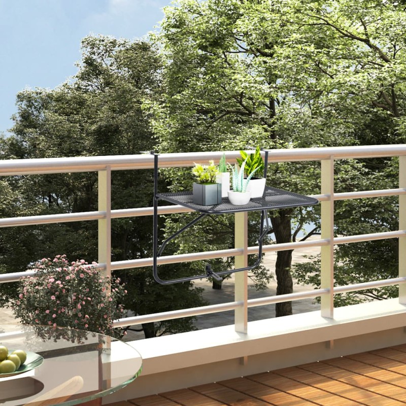 vidaXL Tavolo da Balcone Nero 60x40 cm in Acciaio vidaXL Tavolo da Balcone Nero 60x40 cm in Acciaio