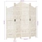 vidaXL Divisorio 4 Pannelli Intagliato Bianco 160x165cm Mango Massello vidaXL Divisorio 4 Pannelli Intagliato Bianco 160x165cm Mango Massello