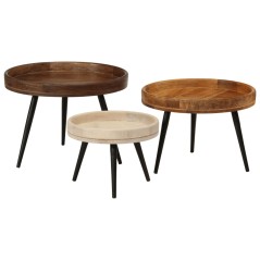 vidaXL Tavolini Rotondi 3 pz in Legno Massello di Mango