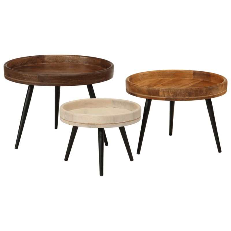 vidaXL Tavolini Rotondi 3 pz in Legno Massello di Mango vidaXL Tavolini Rotondi 3 pz in Legno Massello di Mango