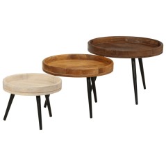 vidaXL Tavolini Rotondi 3 pz in Legno Massello di Mango