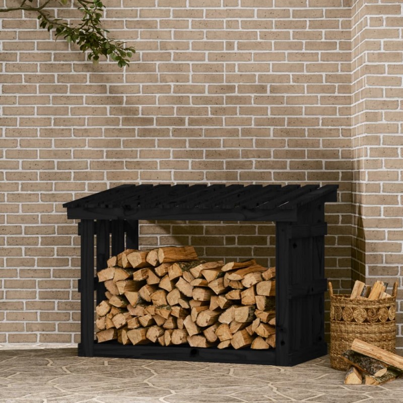 Portalegna Nero 108x64,5x77 cm in Legno Massello di Pino Portalegna Nero 108x64,5x77 cm in Legno Massello di Pino