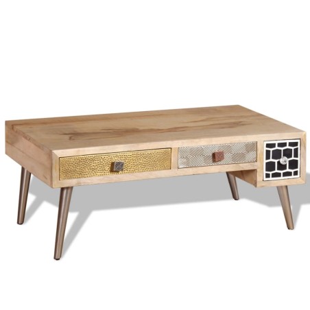 vidaXL Tavolino Salotto con Cassetti Legno Massello Mango 105x55x41 cm