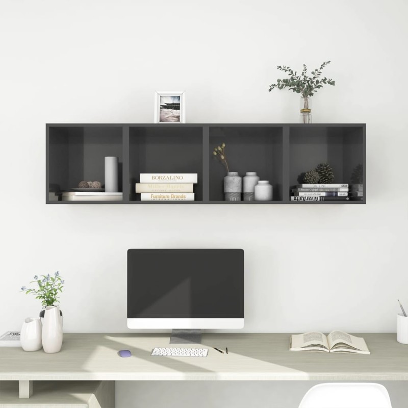vidaXL Mobili a Muro 4pz Grigio Lucido 37x37x37 cm Legno Multistrato vidaXL Mobili a Muro 4pz Grigio Lucido 37x37x37 cm Legno Multistrato