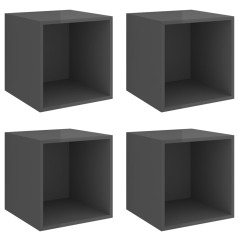 vidaXL Mobili a Muro 4pz Grigio Lucido 37x37x37 cm Legno Multistrato