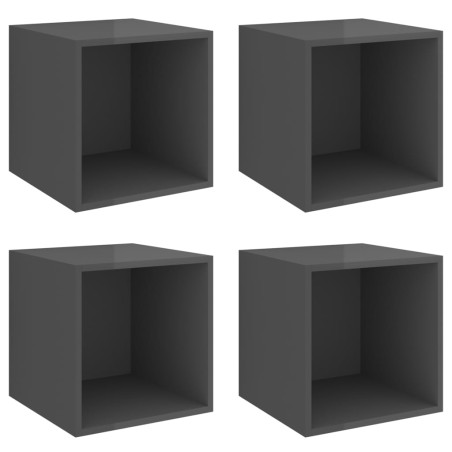 vidaXL Mobili a Muro 4pz Grigio Lucido 37x37x37 cm Legno Multistrato