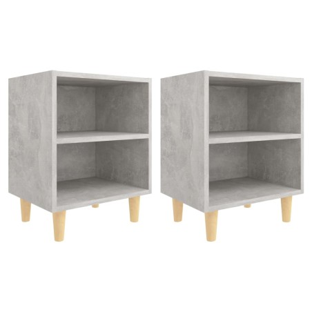 vidaXL Comodini Gambe in Legno Massello 2pz Grigio Cemento 40x30x50 cm