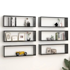 vidaXL Mensole Parete a Cubo 6pz Nere 80x15x26,5cm Legno Multistrato
