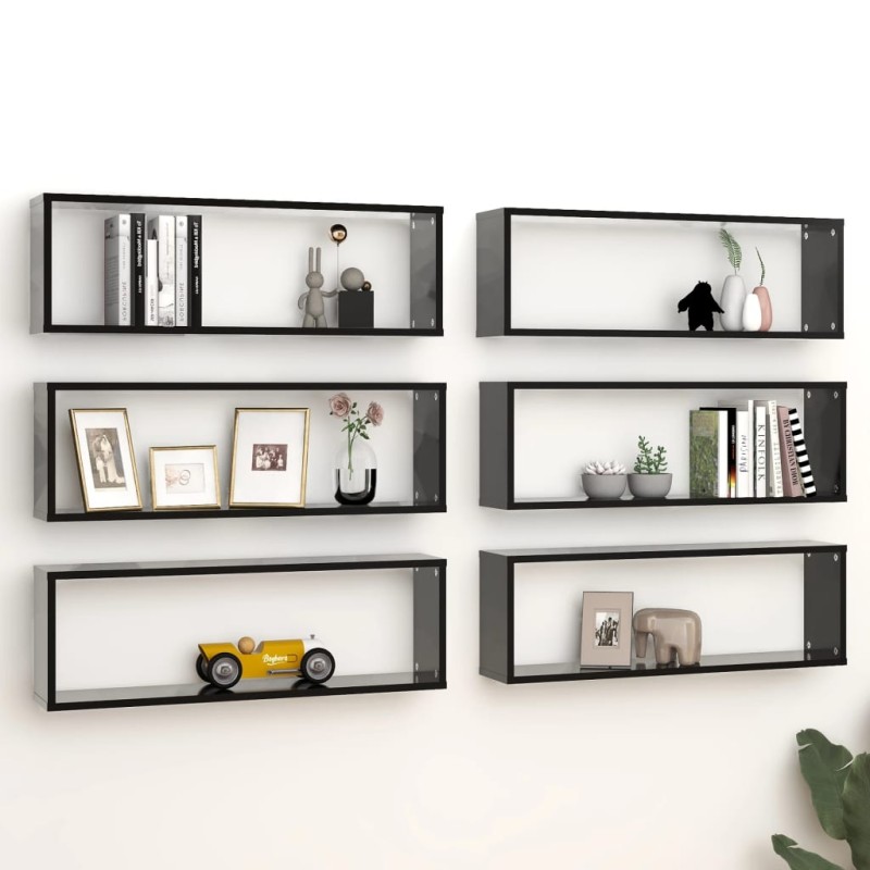 vidaXL Mensole Parete a Cubo 6pz Nere 80x15x26,5cm Legno Multistrato vidaXL Mensole Parete a Cubo 6pz Nere 80x15x26,5cm Legno Multistrato