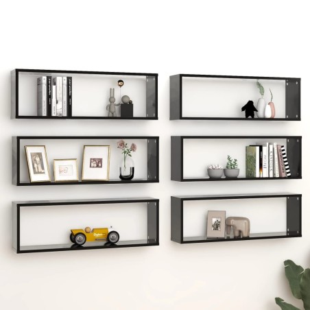 vidaXL Mensole Parete a Cubo 6pz Nere 80x15x26,5cm Legno Multistrato