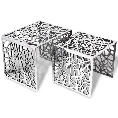 vidaXL Set 2 Tavolini Quadrati Alluminio Argento