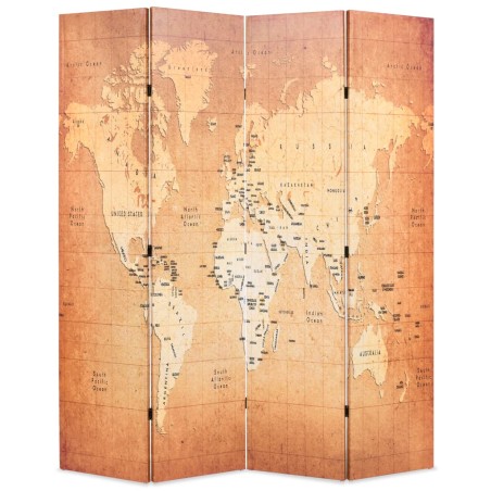 vidaXL Paravento Pieghevole 160x170 cm Stampa Mappa del Mondo Giallo