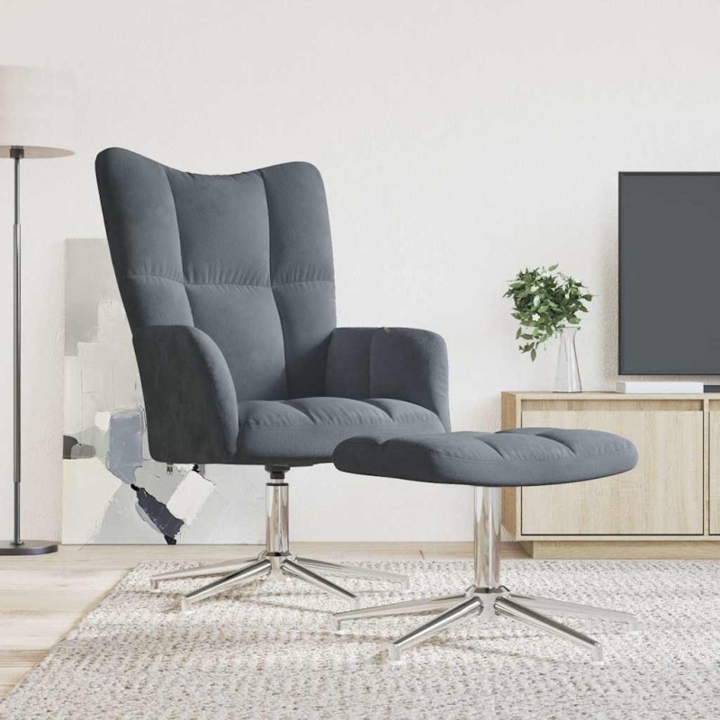 vidaXL Sedia Relax con Poggiapiedi Grigio Scuro in Velluto vidaXL Sedia Relax con Poggiapiedi Grigio Scuro in Velluto